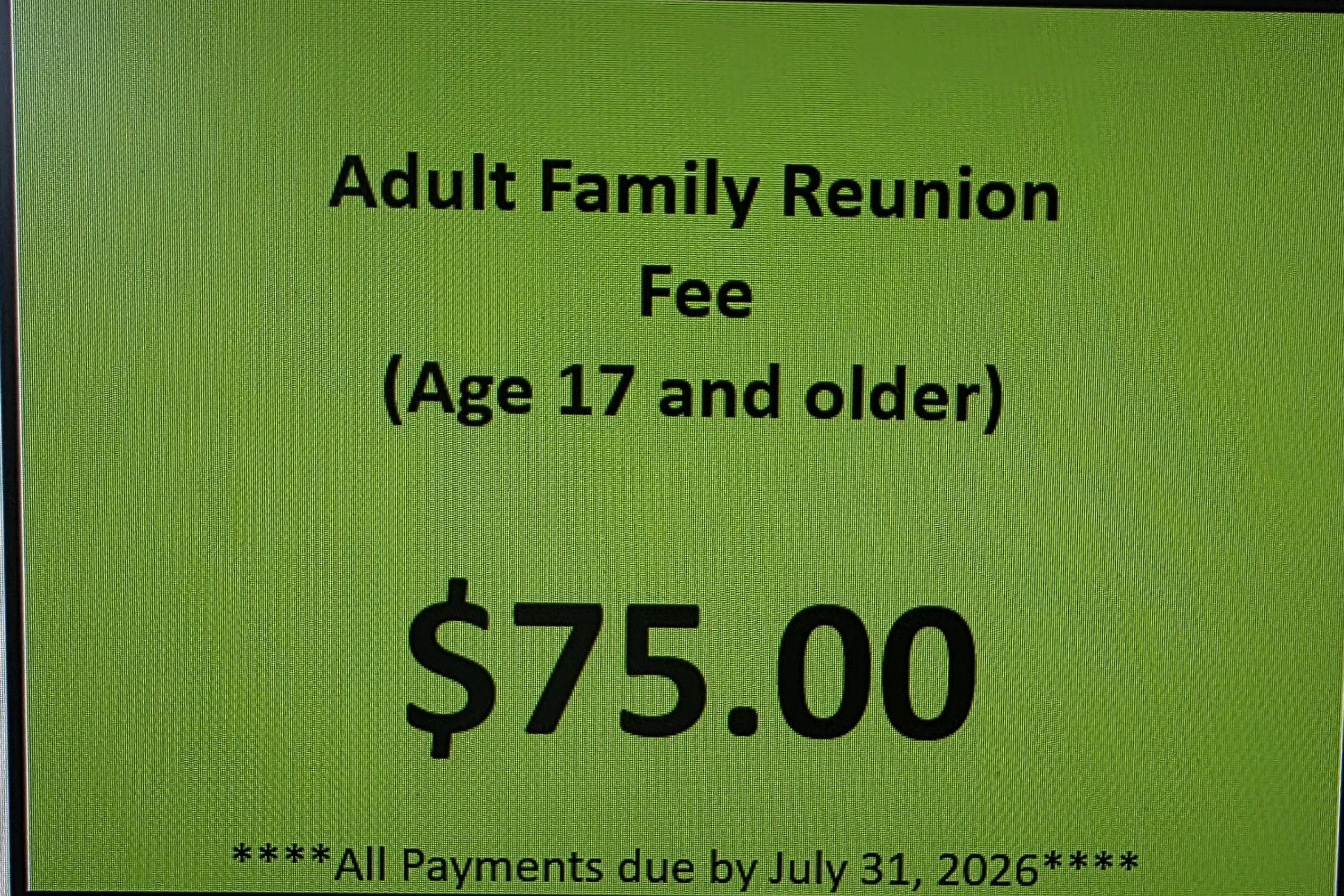Adult pay fee Option (age 17 and older)